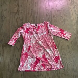 IMAN Womens Global Chic White Pink Floral Shirt Medium